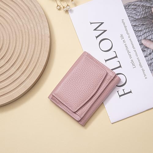 Image of Small Wallet Women Genuine Leather RFID Blocking Trifold Tiny Wallets with Snap Coin Pouch 7 Card Solts
