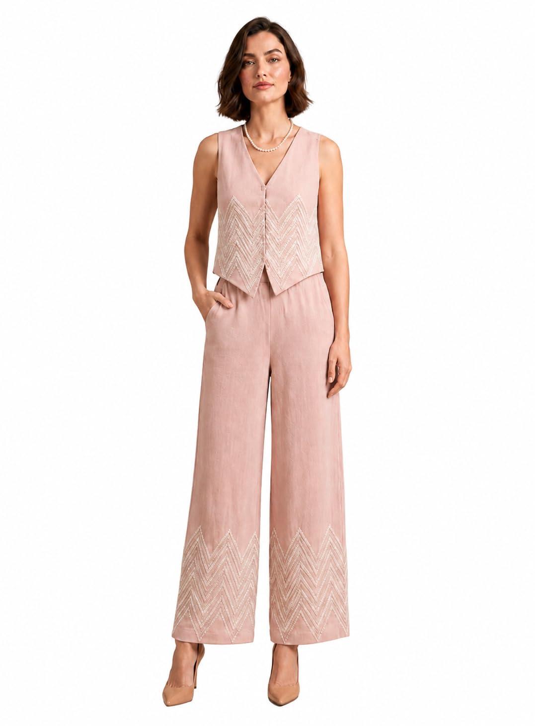 Women's Blush Pink Embroidered Co-Ord Set-image-41