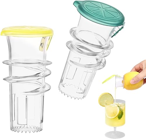 AUAUY Exprimidor manual de limón, 2 exprimidores de plástico de lima con tapa, prensa de cítricos naranja portátil de mano, exprimidor de limón