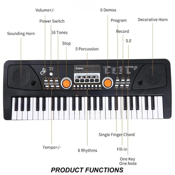 Image of Kids Piano Keyboard 49 Keys with Mic | Electronic Musical Toy for Kids | Learning Piano with Recording, Playback & Demo Songs | Gift for Boys Girls 3-8 Year (Battery Not Included)