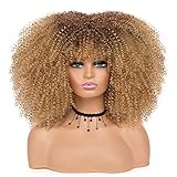 Afro Wigs for Black Women Curly Afro Wig With Bangs Blonde Ombre Wig Short Afro Kinky Curly Wig 14...