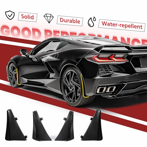 Image of Kojem 4Pcs Front & Rear Splash Guard Mud Flaps Compatible with 2020-2025 Chevy Chevrolet Corvette C8 Replacement for 84263453 84263457 Extended Mudflaps Wheels Fender Protectors Black