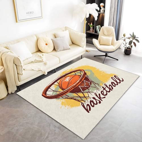 Tapis Moderne Lavable et Antidérapant Jaune Motif Basket 160x230 - 6