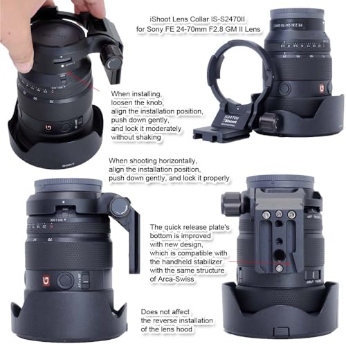 Anillo Adaptador para Trípode iShoot Compatible con Objetivos Sony FE 16-35mm F2.8 GM II, FE 20-70mm F4 G y FE 24-70mm F2.8 GM II, con Placa Rápida Arca-Swiss miniatura 5