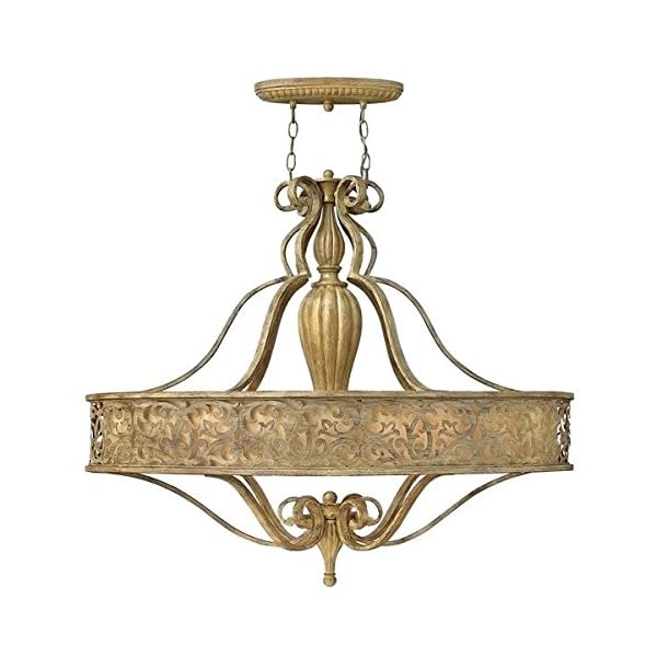 Elegant and Chic Hanging Ceiling Light/Chandelier with Ivory Linen Lamp Shade - Holds 6 Light Fittings