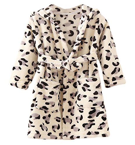DELEY Unisex Bebé Niñas Niños con Capucha De Albornoz Suave Bata Invierno Pijamas Camisón Ropa De Dormir Leopardo Negro Tamaño 110