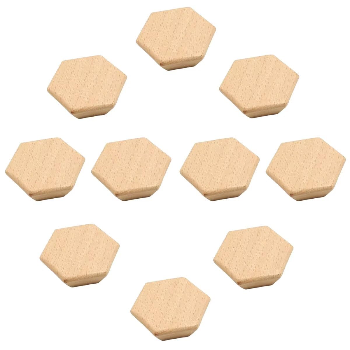 60 mm Schubladenknäufe, unlackiert, sechseckig, Schranktürknäufe, Holzgriffe für Schrank, Ersatzknöpfe für Kleiderschrank, Möbel, Küche, große Größe, 10 Stück
