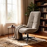 MEUBLE Cosy Relaxsessel Bequemer Drehsessel höhenverstellbar für Wohnzimmer, Moderner Lehnstühle mit Wippfunktion, Weicher Stoff & Schwarze Metallbeine, Grau