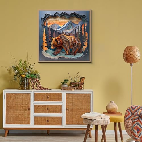 Puzzles de oso animal para adultos 1000 piezas, rompecabezas difíciles de cortar en papel, naturaleza planta bosque montaña como decoración de hogar miniatura 6