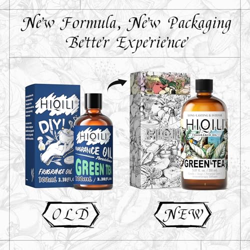 Image of HIQILI Green Tea Fragrance Oil, Refreshing Scents for Laundry - 5.07 Fl Oz | Long-Lasing Aroma for Wool Dryer Balls, Candle & Soap Making, Home Diffusers, Pet Safe, Graduated Dropper Included