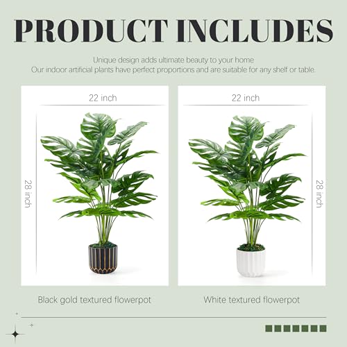 Image of Der Rose 2 Pack 28 inch Fake Plants in Black Gold Pots for Living Room Decor