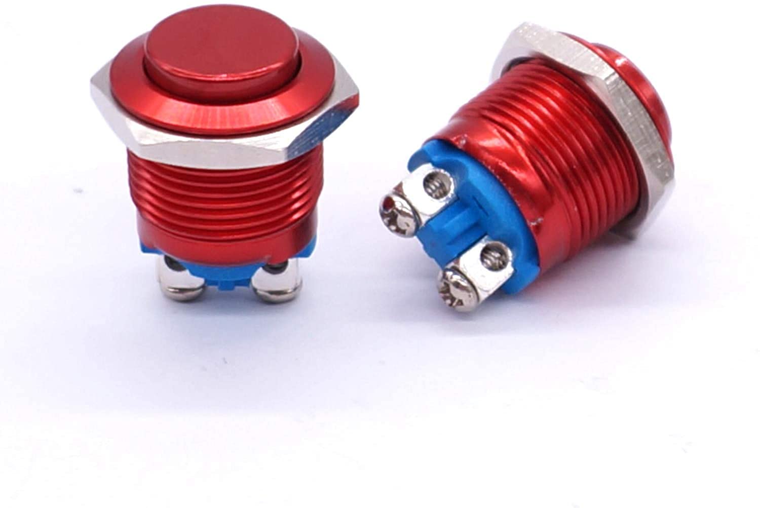 INFRI 2 pièces 16 mm 5/8" rond rouge métal bouton poussoir momentané interrupteur 1NO SPST 3A/12-250V pour interrupteur de voiture industriel (couleur : rouge)