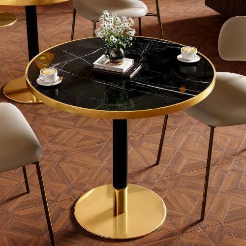 Image of 31.5 inch Tulip Table, Small Round Dining Table, Marble Bistro Table | 1.2 inch Marble Tabletop, Waterproof\Heat Resistant\Scratch Resistant\Easy Clean\Stable\Restaurants\Small Spaces\Midnight Black