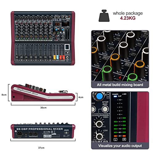 Professional Dj Audio Mixer, Phenyx Pro Sound Mixer, 8-Channel Sound Board Mixer Audio W/Usb Audio Interface, Usb-B Recording, Bt Function, 99 Dsp Effects, 3-Band Eq, For Studio, Stage (Ptx-30) #TOP3