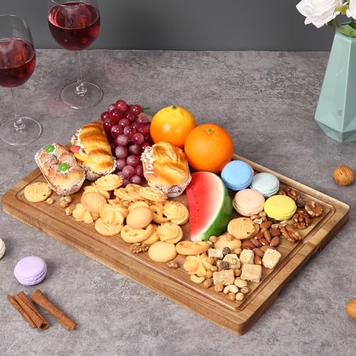 Tabla de Cortar de Madera de Acacia de 45,7 x 30,5 cm con Mango y Ranura para Jugos, Tabla Grande y Gruesa para Carnes, Pavo, BBQ y Servir Alimentos miniatura 5