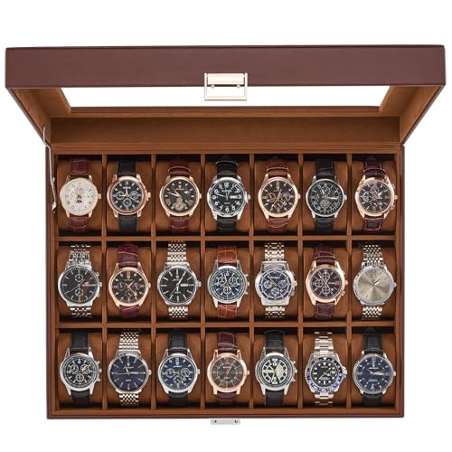 ProCase 腕時計ケース 21本 PU製 ウオッチボックス 男女兼用 収納ボックス アクセサリーケース アクセサリー 収納 ディスプレイ 小物整理 誕生日 記念日プレゼント -エスプレッソ