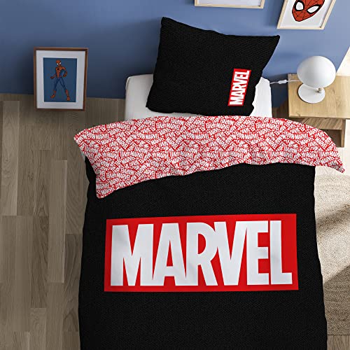 CTI Parure de lit imprimée 100% Coton, Marvel Home Identity 140x200 cm 47654 Noir/Rouge