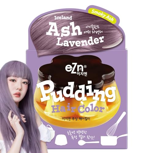 eZn Pudding Hair Dye for Sensitive Scalps (Ash Lavender) | No-Drip Ammonia-Free Long-Lasting Permanent Hair Color with 7 Fruit Extracts & Seed Oil Gentle Gray Coverage at Home Korean Hair Dye