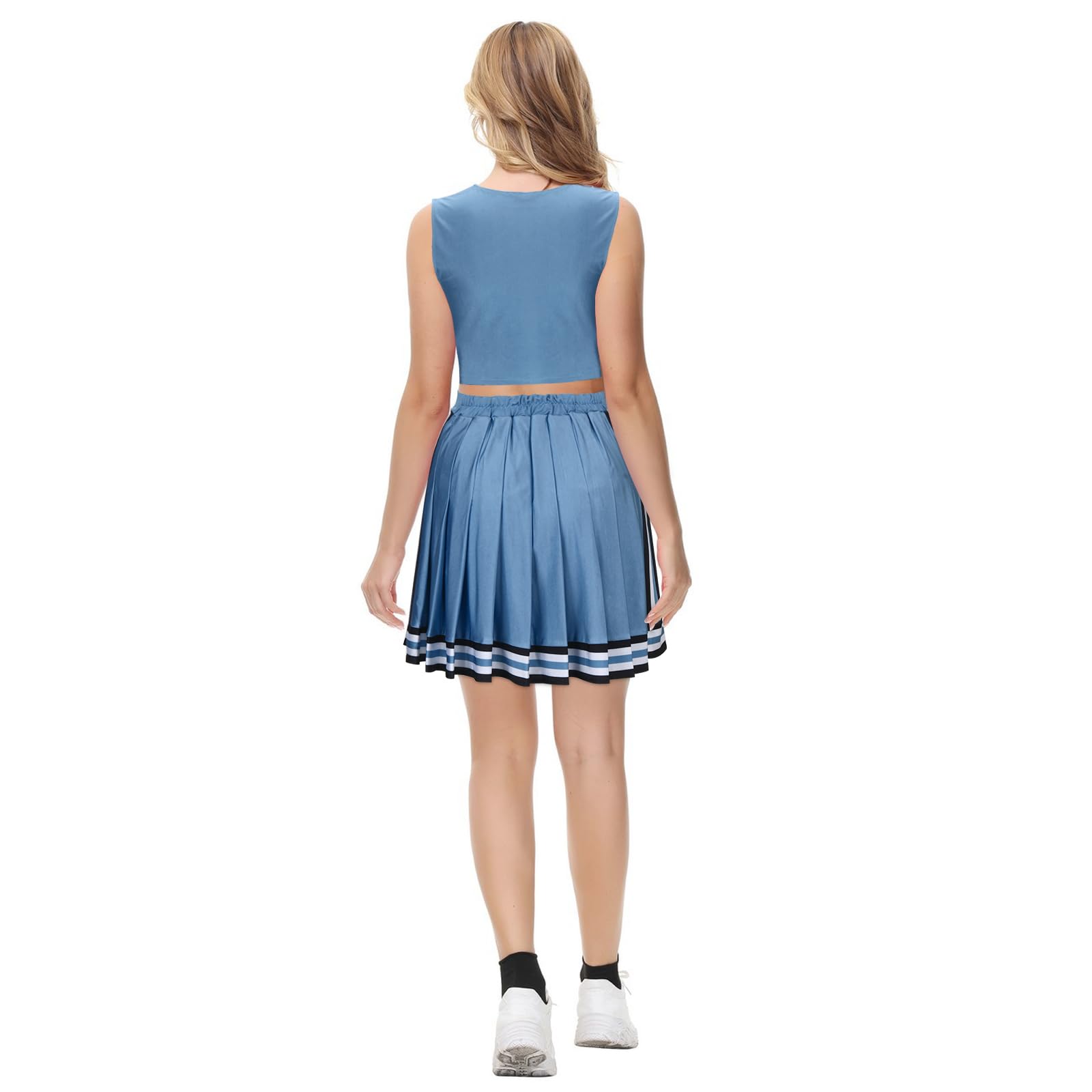 Azul Cheerleader Disfraz para Adulto Adolescentes Cheerleading Uniforme Tank Top Falda Plisada Cheer Outfit para Mujeres Niñas