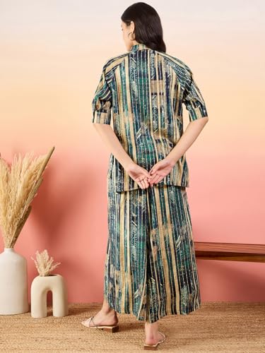 Image of Modeve Women Shirt Palazzo Foil Print Co-Ord Set