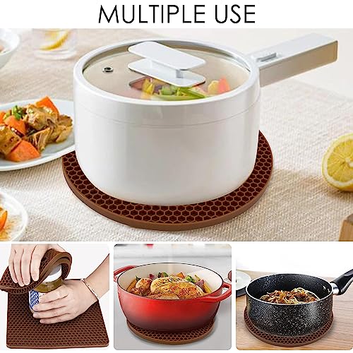 Image of 4 Pack Silicone Trivet Mats, Heat Resistant Hot Pot Holders and Pads for Kitchen Countertop, Non-Slip Brown Trivets for Pots and Pans, Hot Plate Coffee Mat