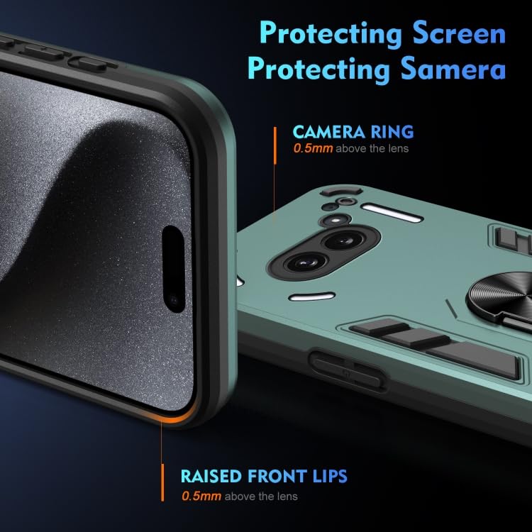 Image of ShieldTech PC Back Cover Case for Nothing Phone 2a Plus | Ring Stand | Camera Protection Green Mobile Phone Back Cover Case for Nothing Phone 2a Plus | Green Back Cover