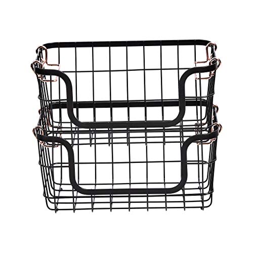 Amazon Basics Stackable Metal Storage Baskets for Kitchen or Bathroom, Rectangular, Black - Image 3