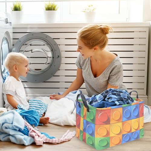 Image of FXOLCSHE Building brick Basket,Building block book storage box,Laundry hamper,Waterproof foldable Kid's laundry basket,Shelf box,Baby Room decor(Building block)