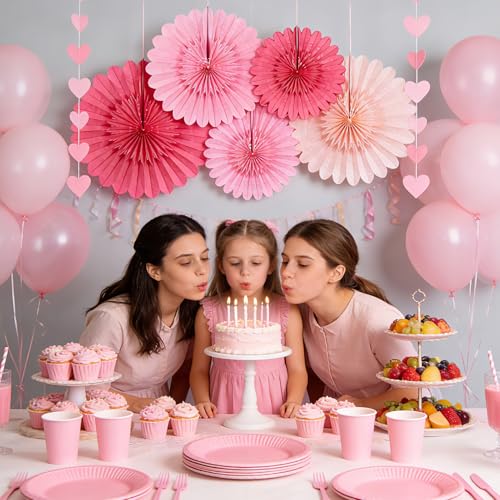 Image of Paper Jazz Hot Pink Paper Flower Birthday Decoration, Large Paper Fans Party Decoration,Giant Decorations Valentines Day Decorations for Birthday Baby Shower Graduation Galentine's Day.