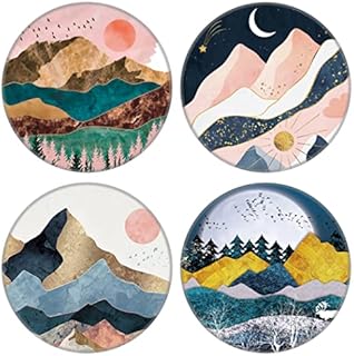 4 Pack Cell Phone StandCollapsible Cellphone Finger Grip Foldable Holder for Phones and Tablets - Rose Gold Pink Mountain Sunset Tree Marble