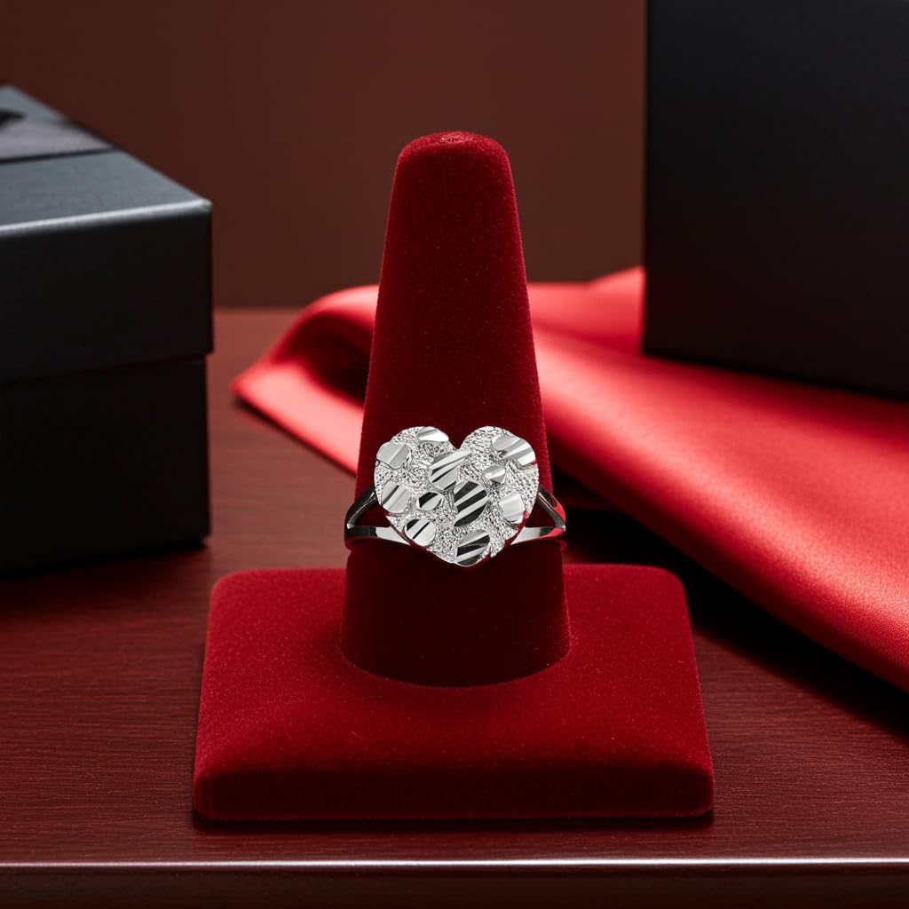 LA BLINGZ Sterling Silver Nugget Sparkle-cut Heart Ring (Small, Medium, Large)