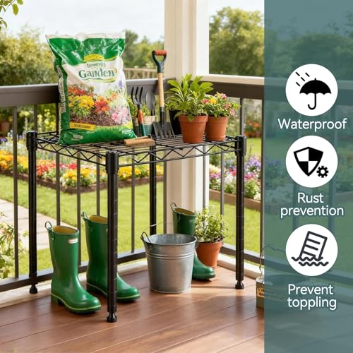 Image of 1-Tier Wire Shelving Unit, Stackable Metal Storage Shelves, Versatile Utility Shelves & Wire Rack for Garage Shelving, Pantry Shelves, Office, Living Room,Black