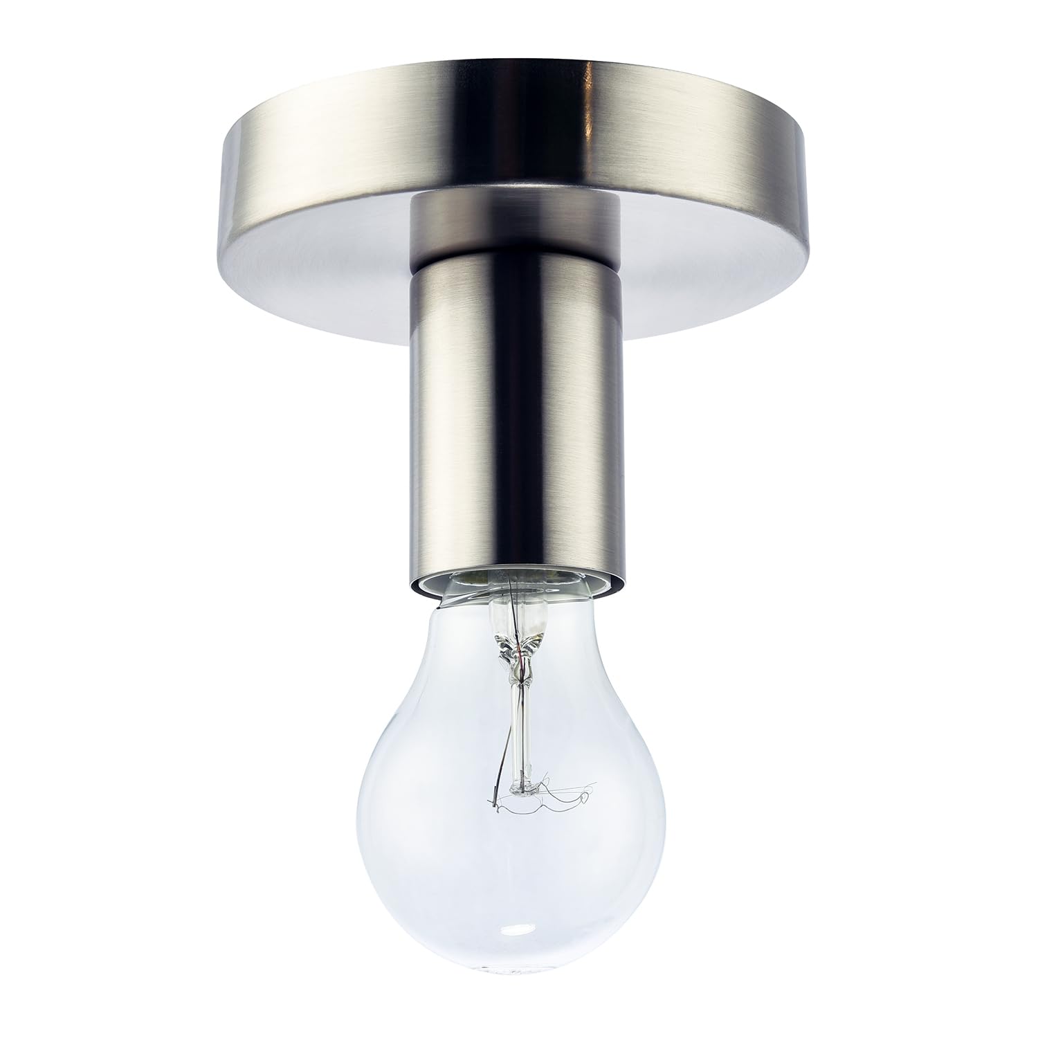 Satin Nickel Ceiling Light Fitting - Wall Light - Industrial Style Bulb Holder - Silver Metal