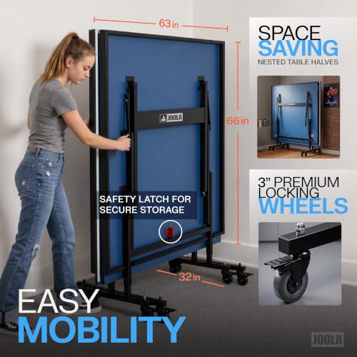 JOOLA Inside Professional MDF Indoor Ping Pong Table with Quick Clamp Table Tennis Net and Post Set - 10 Minute Easy Assembly - Tournament Quality - Foldable with Single Player Playback Mode, Blue - image 4