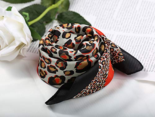 Allegra K 70cm Animal Leopard Print Silk Like Square Scarves Kerchief Neck Head Scarf Neckerchief Bandana2