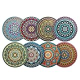 Juego de 8 Posavasos Madera para Bebidas, Posavasos Originales con diseño de Mándala, Ideal para Bebidas Café, Té, Cerveza, Vino, Accesorio Decorativo para Hogar, Cocina y Bares