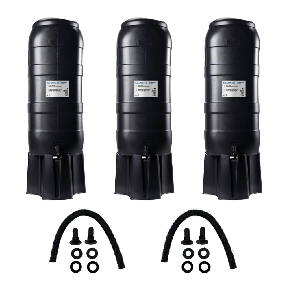 Water Butts Direct 100L Slimline Black Rainfall Mini Water Butt Kit – Space Saving Rainwater Storage Complete with Stand, Lid, Hose Connect Tap & Rain Diverter for Garden (Triple 100L)