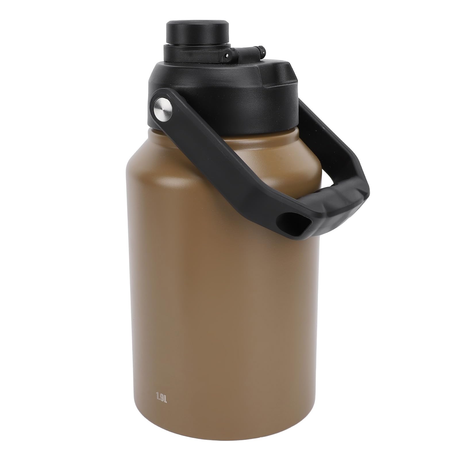 Isolierte Wasserflasche, 1,9 L, Großes Fassungsvermögen, Doppelwandige Vakuum-Sportwasserflasche aus Edelstahl mit Griff, Weithalsiger Reisebecher für Camping, Wandern, (Khaki)