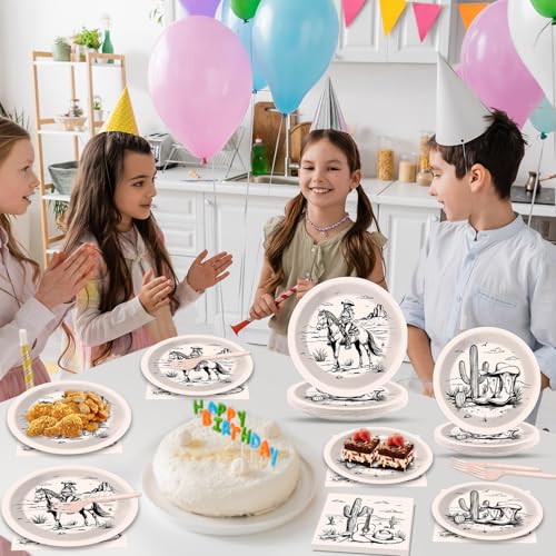 Image of gisgfim 96Pcs Western Party Plates and Napkin Happy Cowgirl Party Supplies Wild West Tableware Dinnerware Set Western Themed Paper Dinner Dessert Plate Decoration Favors for 24 Guests