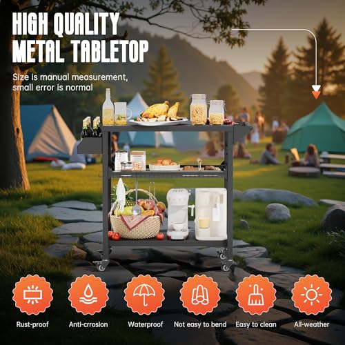 Image of SUNCROWN Outdoor Grill Table with Wheels, Kitchen Cooking Prep Tables Movable BBQ Grill Cart for Garden, Camping, Home Party, Bar, Pizza Oven Table Stand