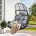 YITAHOME Hängesessel Eierschaukel 150 kg Belastbarkeit, Rattan Schaukelsessel mit Kissen & Getränkehalter, Hängekorbstuhl für Garten, Terrasse, Balkon, Wohnzimmer, Grau