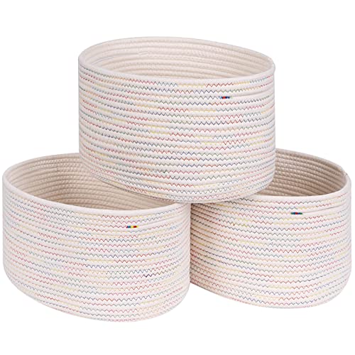 Image of CubesLand Woven Basket for Organizing/Shelves, Cube Shelf Closet Storage Set of 3, Long-lasting & Skin-friendly Bin, Stylish Room Storage, Rainbow Stitches Cotton Rope