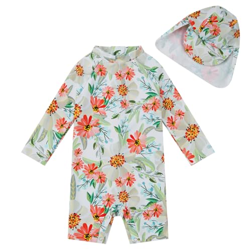 Image of upandfast Baby/Toddler Girls Sunsuit Swimsuit with Snap Bottom UPF 50+ Infant One Piece Rashguard Swimwear