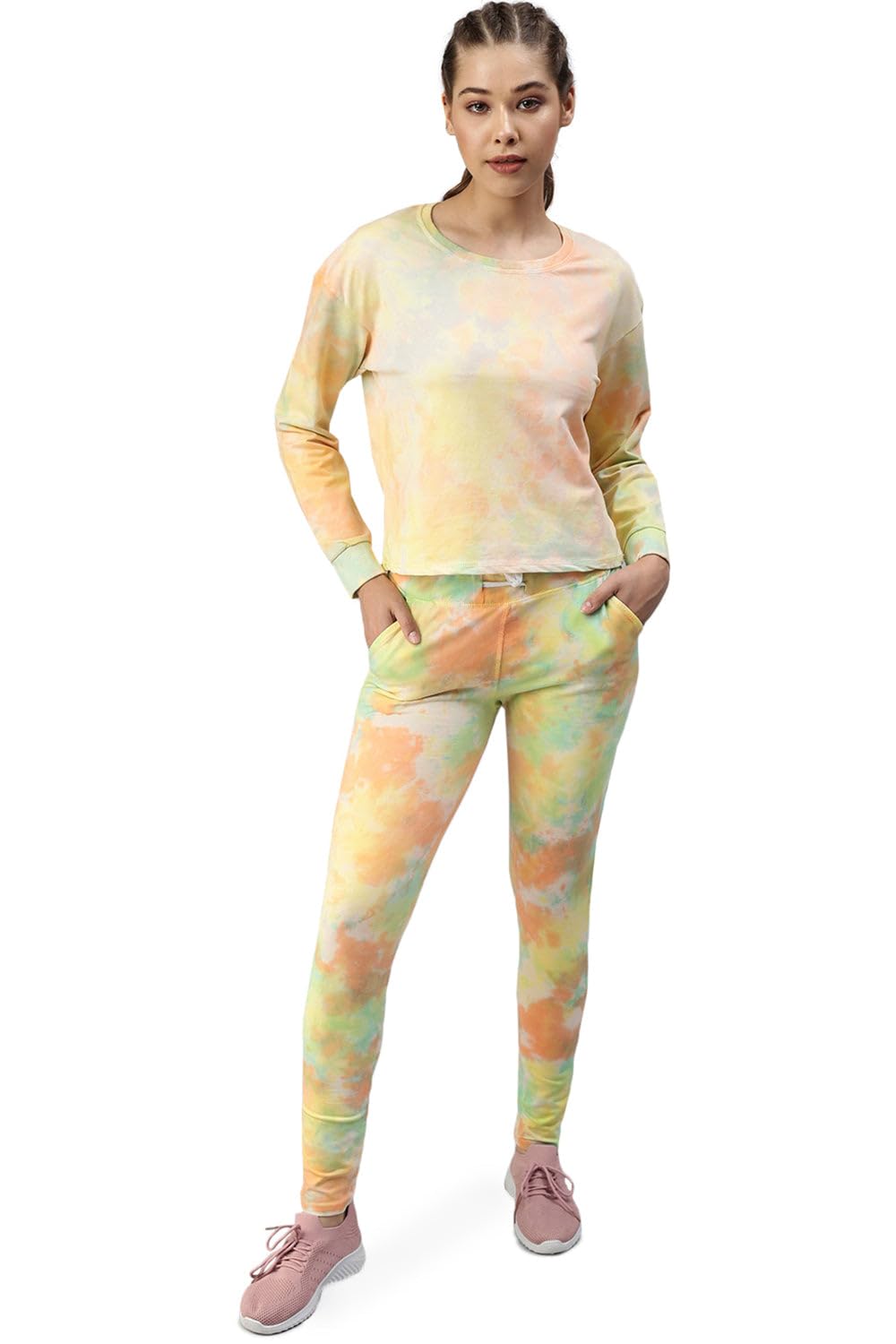 SHOWOFFFF Women's Round Neck High Rise Orange Yellow Co-Ords-AF-1765_OrangeYellow-image-0