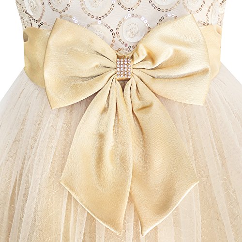 Image of Sunny Fashion Girls Dress Shinning Sequins Beige Tulle Layers Wedding Pageant