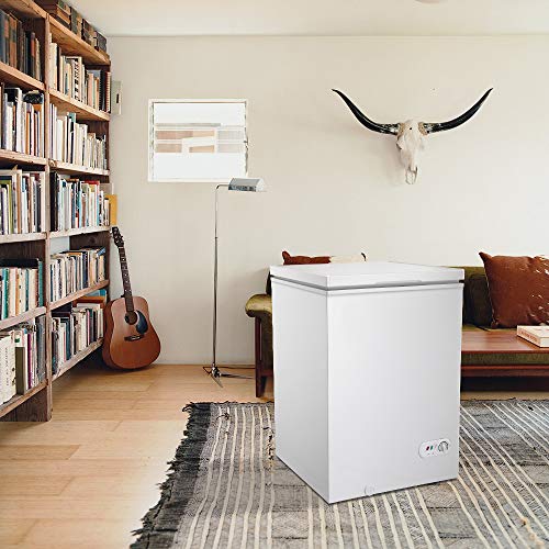 Chest Freezer 3.5 Cubic Feet With Removable Basket, Free Standing Top Door Freezers 6.8¨H To -4¨H With Adjustable Temperature Control/Defrost Water Drain/Energy-Saving (White) #TOP4