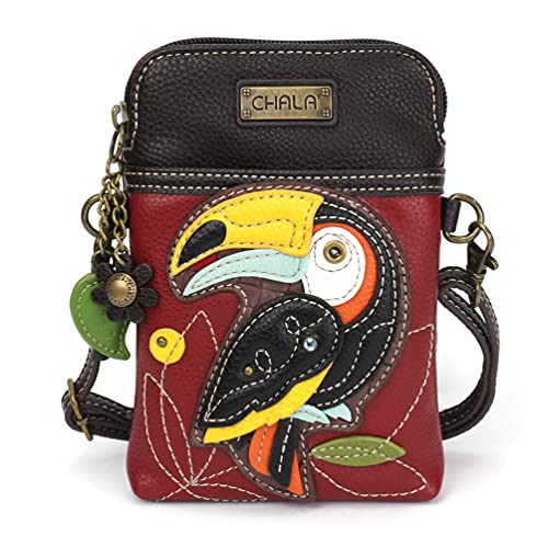 Image of CHALA Bird Collection Cell Phone Crossbody Purse-Women PU Leather /Canvas Multicolor Handbag with Adjustable Strap