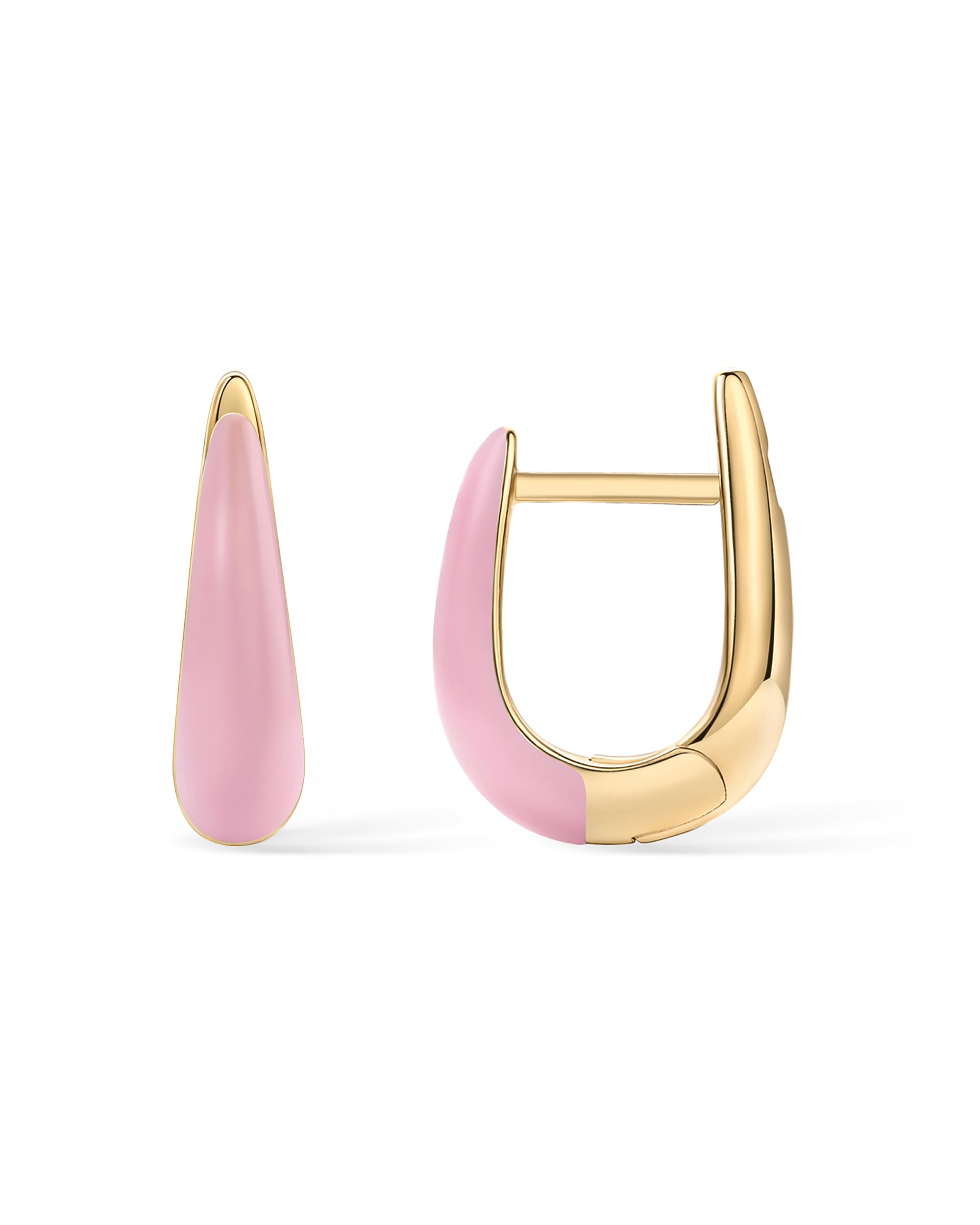 PAVOI 14K Gold Plated 925 Sterling Silver Post Earrings for Women - Colored Enamel Cubic Zirconia Huggie Hoop Earrings - Blue Pink Purple White