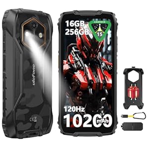Ulefone RugKing 4 Pro Outdoor Handy Android 15 AI Rugged Smartphone, 10200mAh Akku 16GB+256GB/SD-2TB, Octa-Core 48MP 6.56 Zoll 120Hz, 120LM Super-Fackel/3 Kartenfächer/IP68/IP69K/OTG... Schwarz