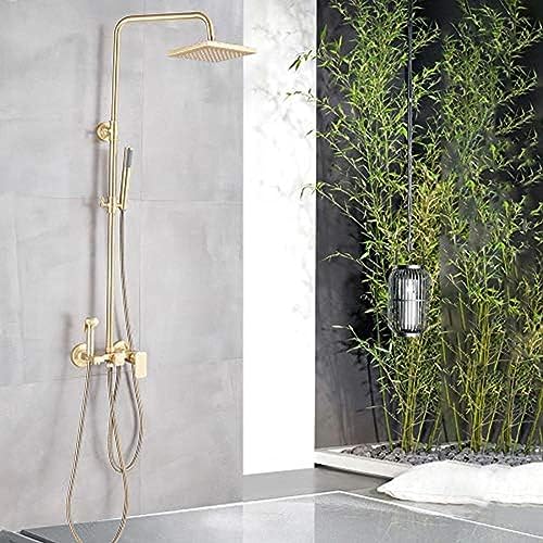 Boucheur de douche et mitigeur en or brossé complet avec colonne encastrée